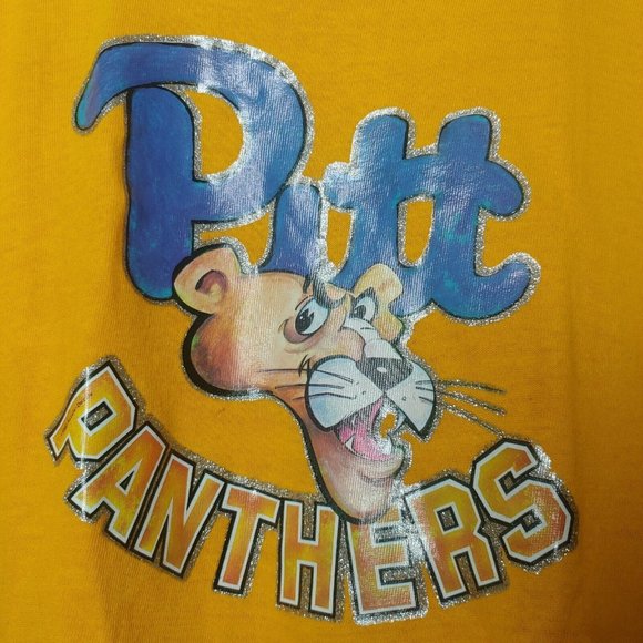 Vintage 80s University of Pitt Panthers Single Stitch Men L T Shirt Glitter - Picture 2 of 12